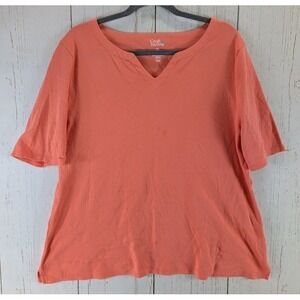 Croft Barrow Size XXL Orange Cotton Split‎ V Neck Short Sleeve Womens Top